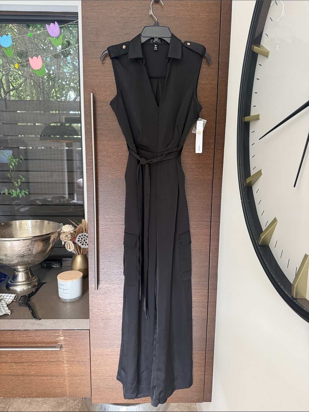 Aqua Black Sleeveless Jumpsuit with Waist Tie